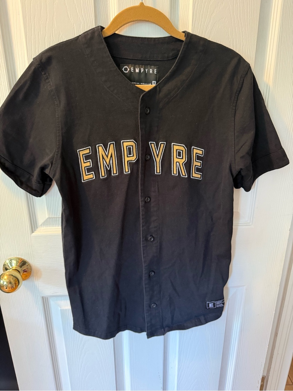 Empyre Black Short-Sleeve Button Baseball Jersey with Gold Lettering